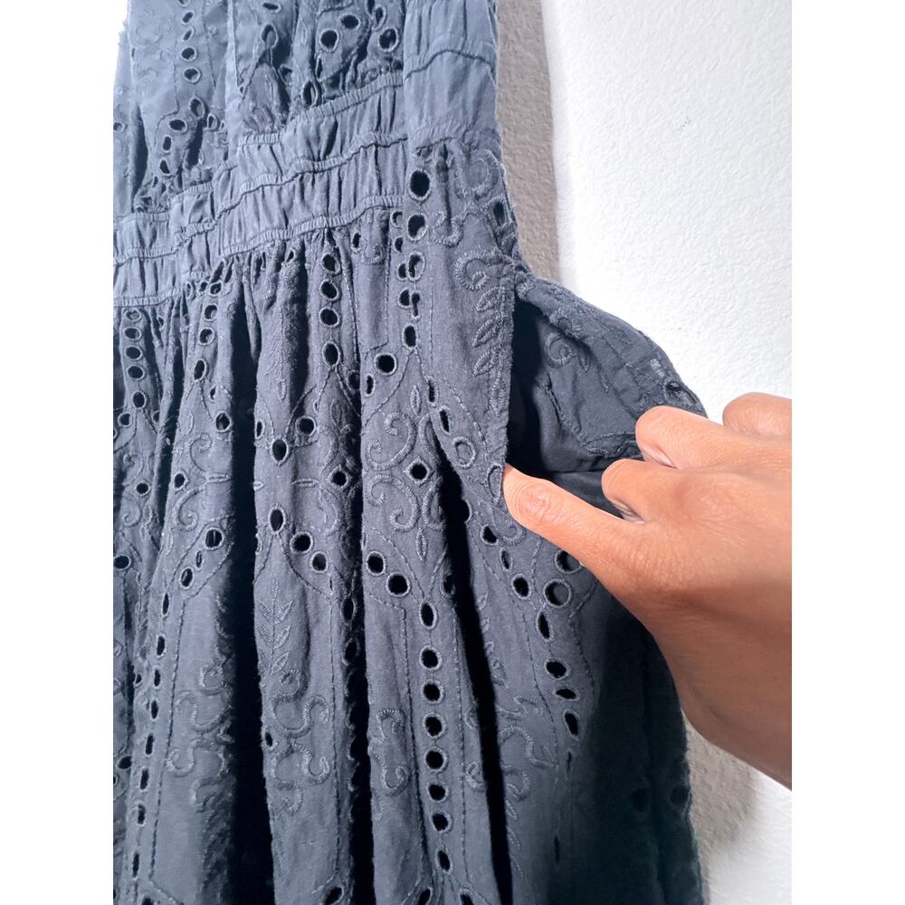 J. McLaughlin Yuri Eyelet Dress L Black Embroidered Cotton Midi Resort - Picture 5 of 7